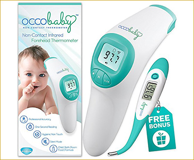 OCCObaby Clinical Forehead Baby Thermometer - 2017 Edition with Flexible Tip Waterproof Digital Thermometer for Infants & Toddlers | Instant Read Non-Contact Infrared Scanner